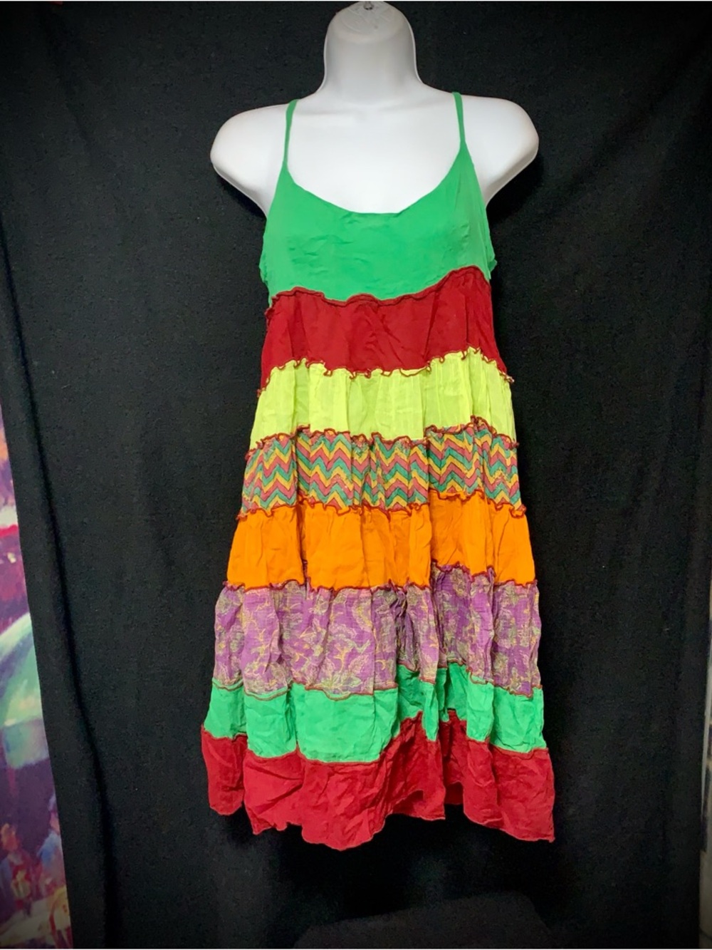 Dean Alan Women’s Small Colorful Tiered Boho Sundress Adjustable Straps